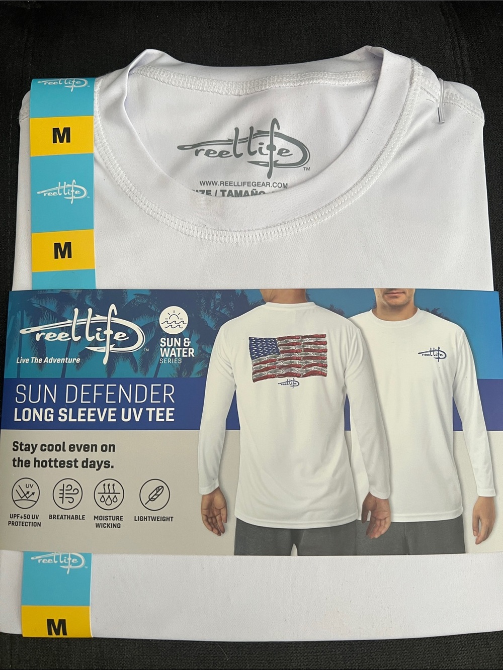 Mens Sun Defender Rashguard Long Sleeve Patriotic UV Shirt - White (M) NWT